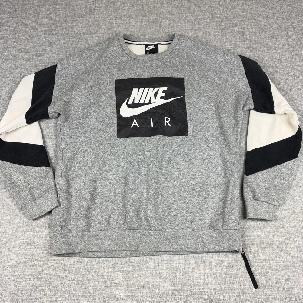 Nike Sweatshirt Mens M Gray Crewneck Pullover Nike Air Graphic Zip 928835-053